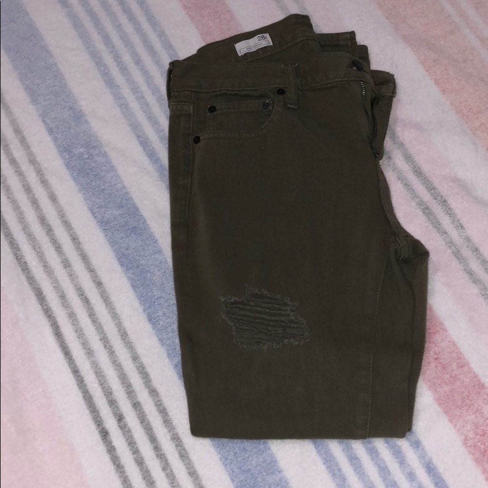 Army Green Distressed Boyfriend Jeans
